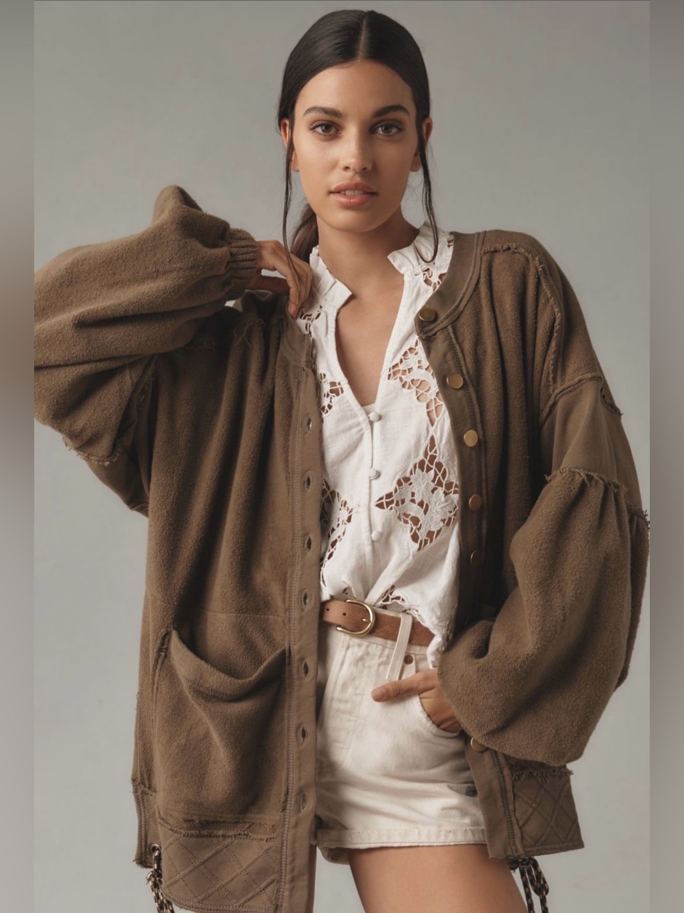 Pilcro Anthropologie Oversized Button Front Shacket Moss Cotton XS NWOT